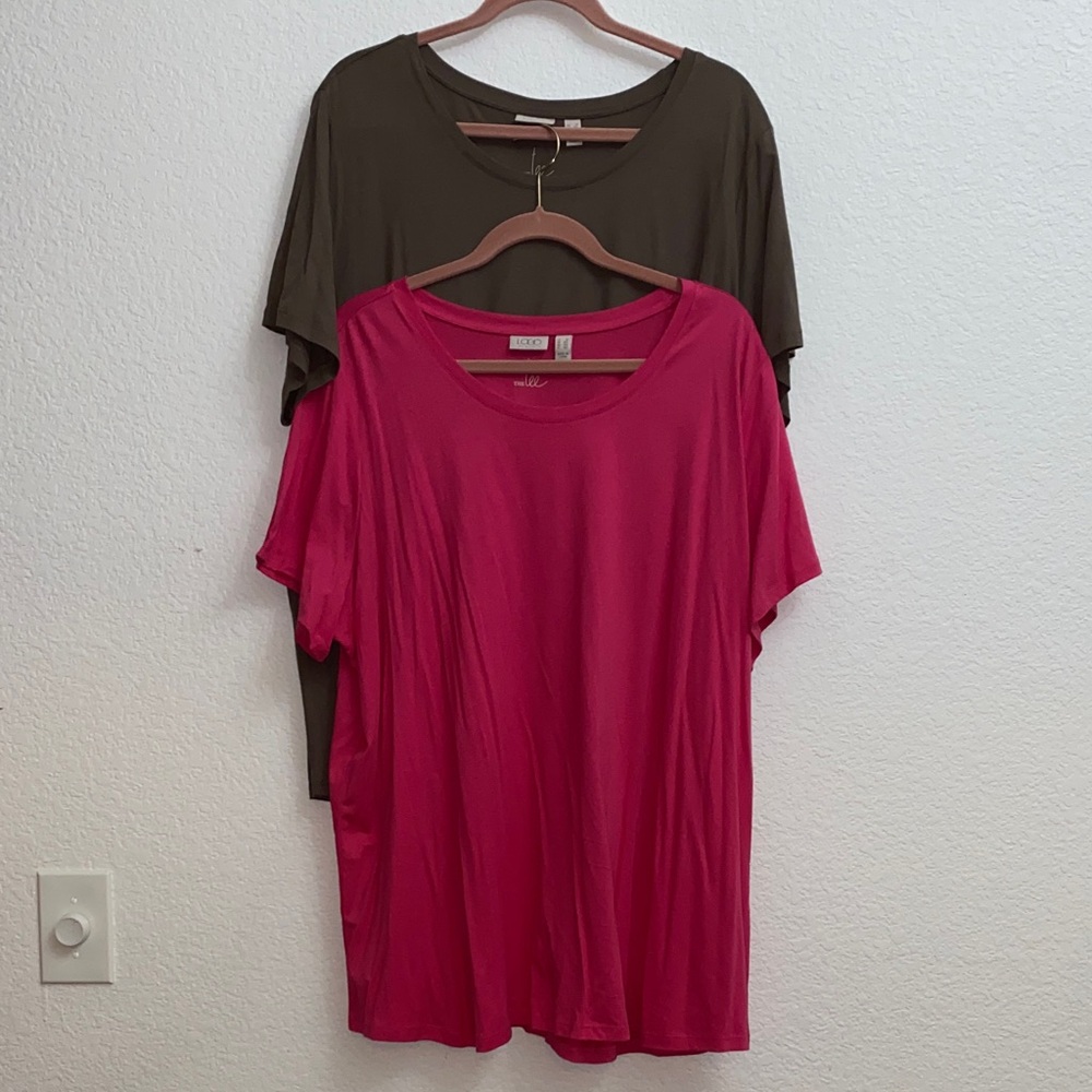 LOGO Lori Goldstein 3X Tunic Tee Bundle | Pink & Olive Short Sleeve